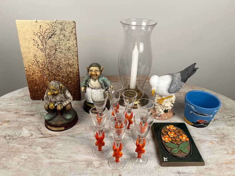 Nubbeglas/kräft figurer, lykta mm.