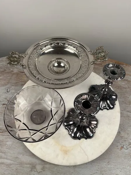 3 delar metall + glasskål